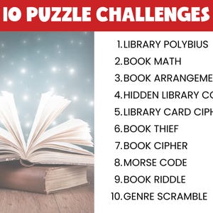 Printable Escape Room for Tweens, Teens, & Kids - The Enchanted Library Escape Room Game - Fun Printable Puzzle Game - Family Game Night - 10 Puzzle Challenges - Book Math - Book Arrangement - Library Code - Book Thief - Book Cipher - Morse Code