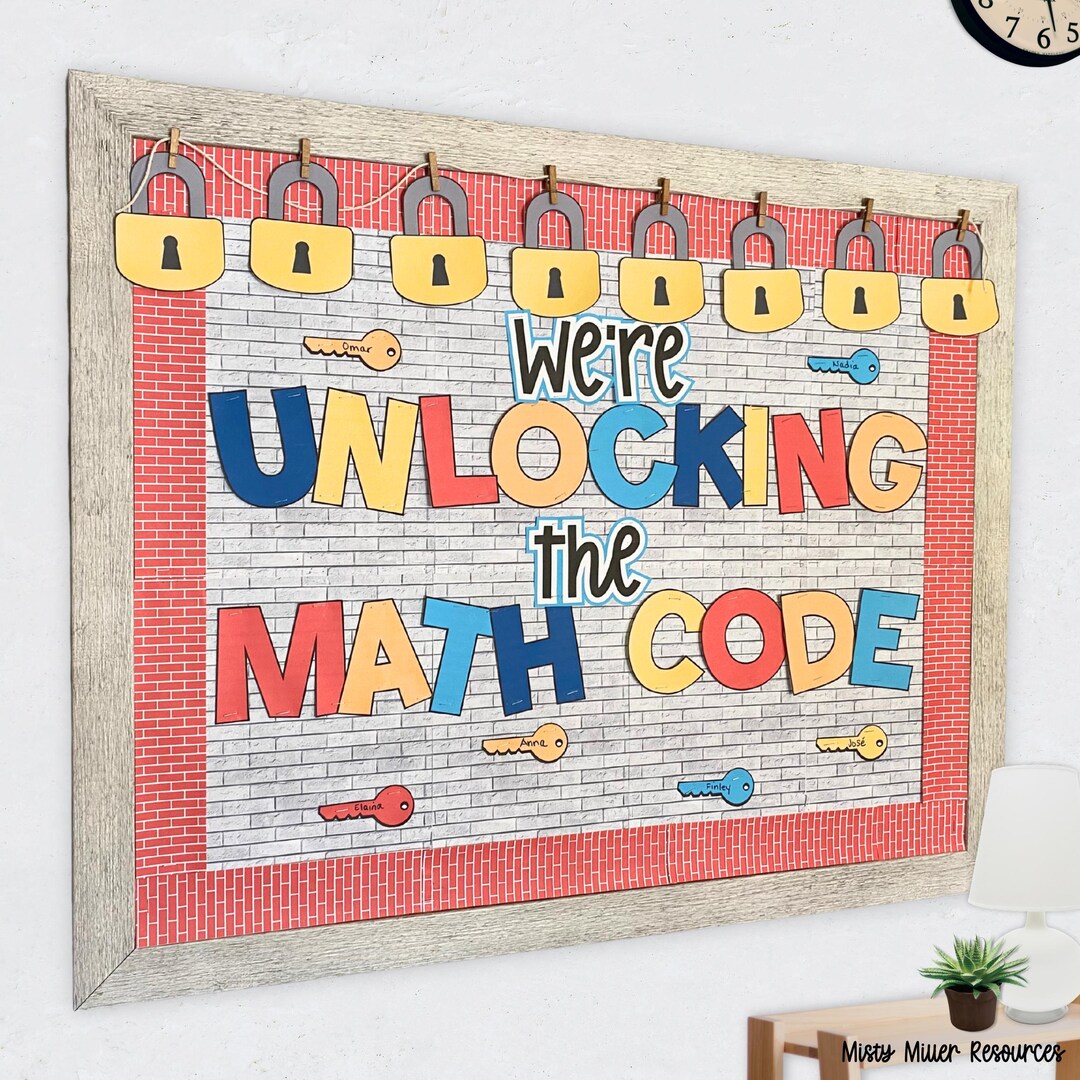 Back to School Bulletin Board Kit - Unlocking the Math Code - Upper ...