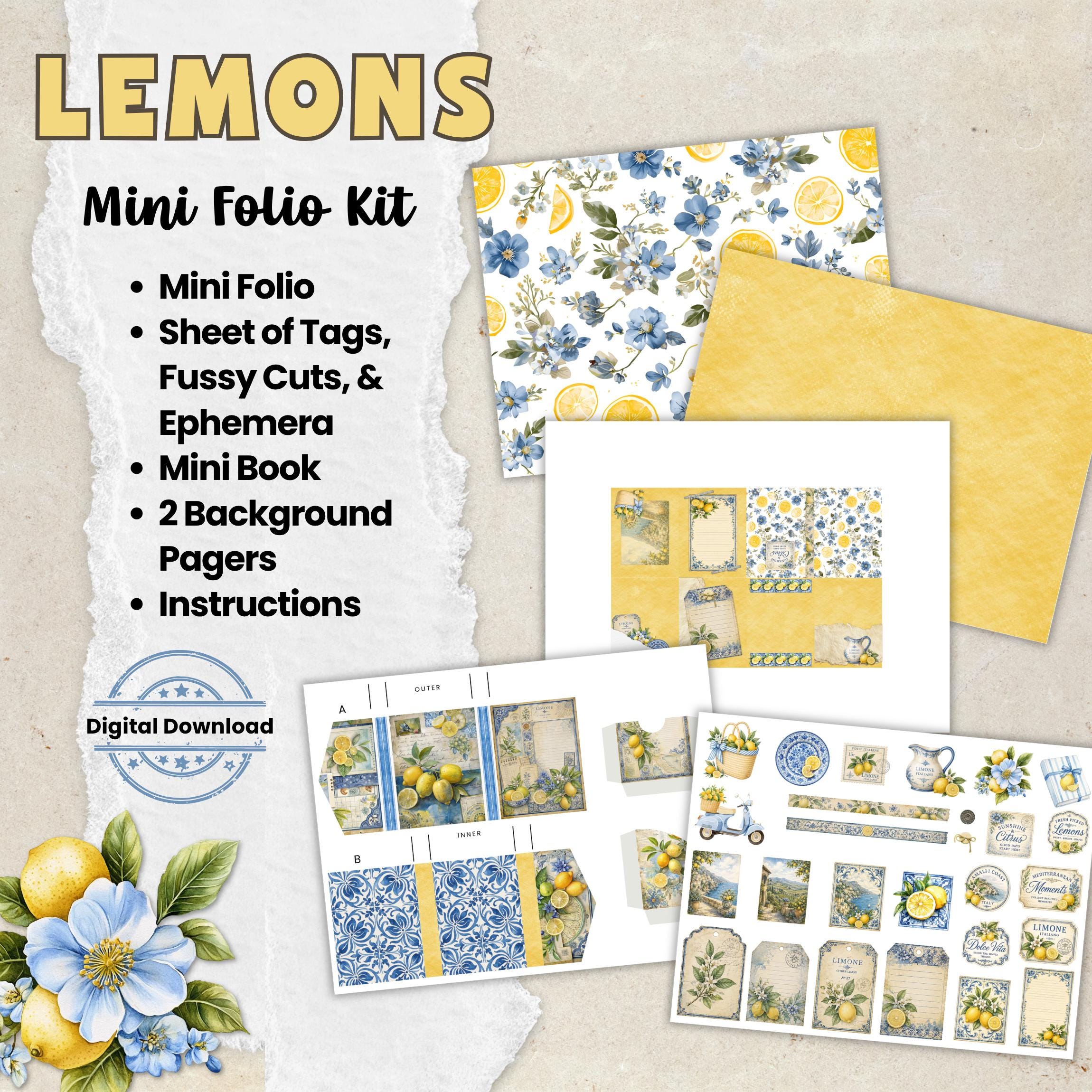 Mini Junk Journal Folio Kit With Mini Book, Lemons, Summer ...