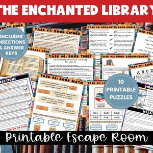 Printable Escape Room for Tweens, Teens, & Kids - The Enchanted Library Escape Room Game - Fun Printable Puzzle Game - Family Game Night - Includes Directions & Answer Key - 10 Printable Puzzles
