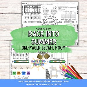 Escape Room de una página para preadolescentes y niños: juego de rompecabezas imprimible, mini escape room, mantel individual con actividades para niños, hoja de trabajo para el aula.