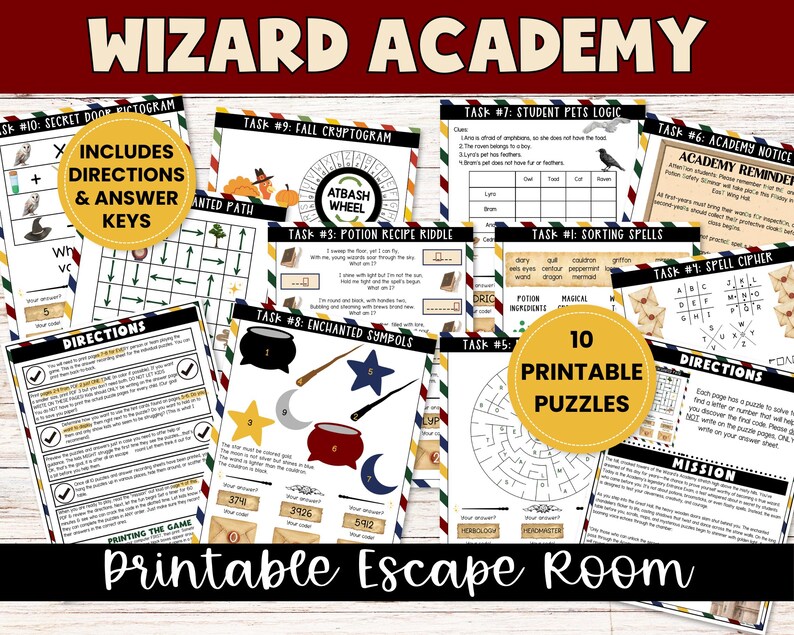 Wizard School Escape Room for Tweens & Kids, Halloween Printable Game ...