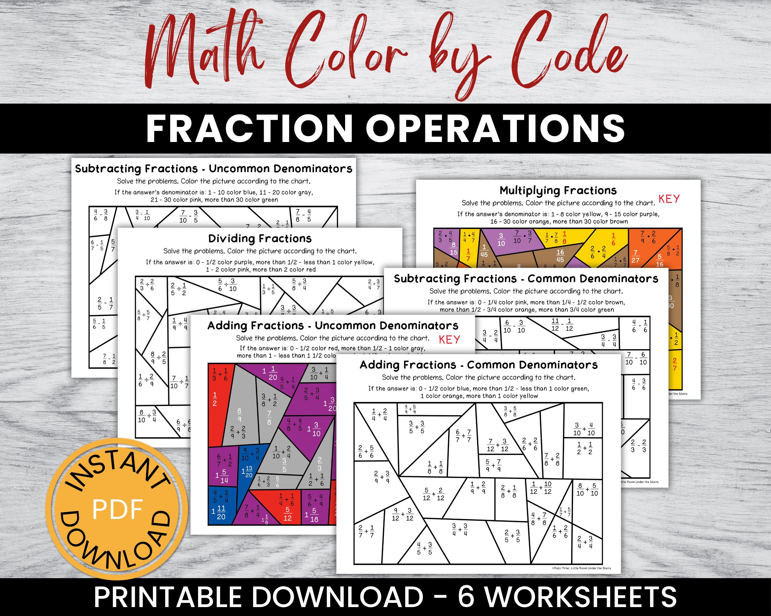 Fraction Operations Math Color by Number Pages - Math Worksheets - No ...