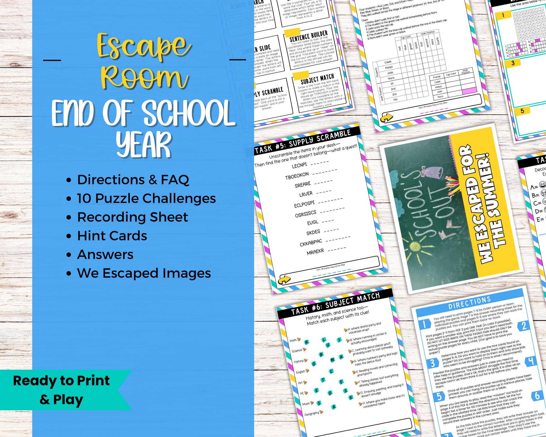 Printable Escape Room for Tweens, Teens, & Kids - End of the School ...
