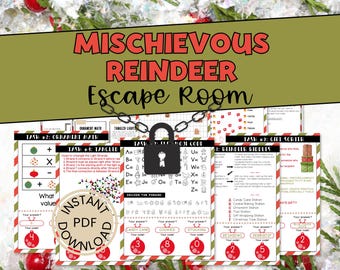 Escape Room con renne maliziose per adolescenti e bambini - Gioco di escape room natalizio - Gioco di puzzle stampabile - Serata di giochi in famiglia