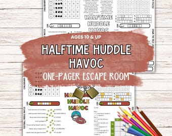 Football Game One-Pager Escape Room for Tweens - Halftime Huddle Printable Fall Puzzle Activity Worksheet Placemat - Mini Escape Room