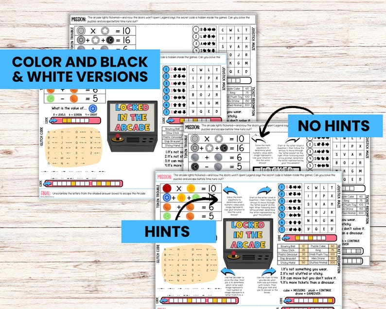 Locked in the Arcade One Pager Escape Room for Tweens, Teens - Mini ...