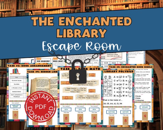 Printable Escape Room for Tweens, Teens, & Kids - The Enchanted Library Escape Room Game - Fun Printable Puzzle Game - Family Game Night