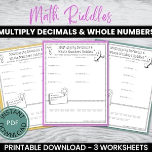 Multiplying Decimals and Whole Numbers Math Riddles - Fun No Prep Worksheets - Digital and Print - Fifth & Sixth Grades