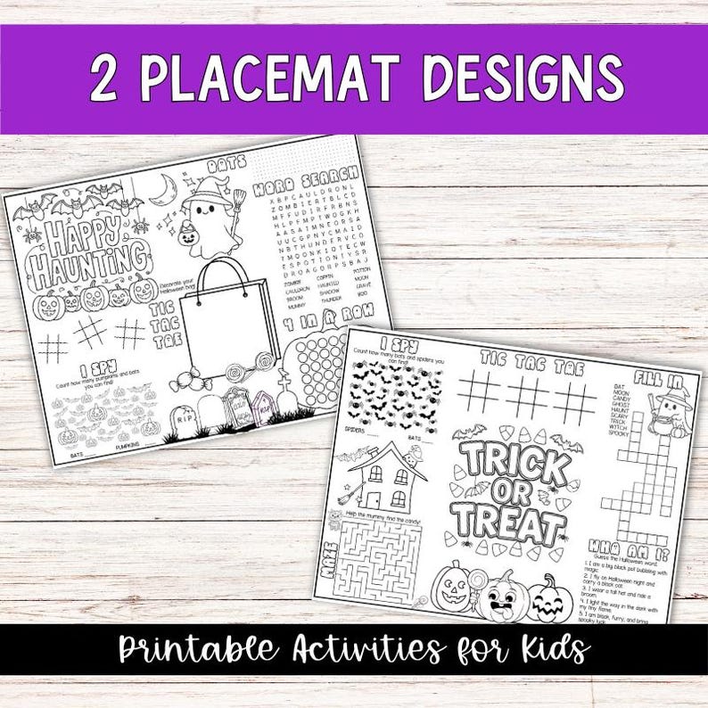 Halloween Coloring Placemats Printable for Kids, Trunk or Treat and ...