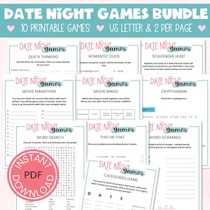 Fun Date Night Games for Couples - Bundle of 10 Printable Couples Games - Romantic Date Night Fun - Couple Date Ideas - Date Nights at Home