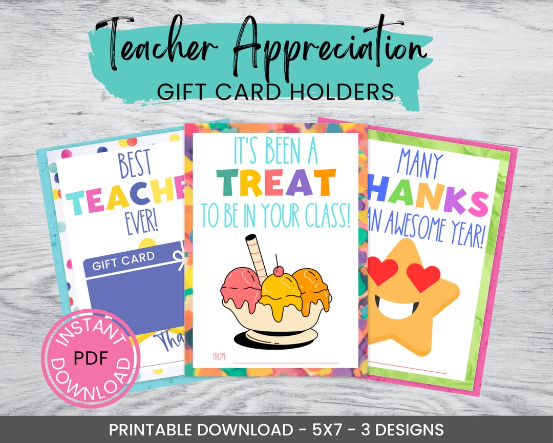 Teacher Appreciation Gift Card Holders - Printable Instant Download ...
