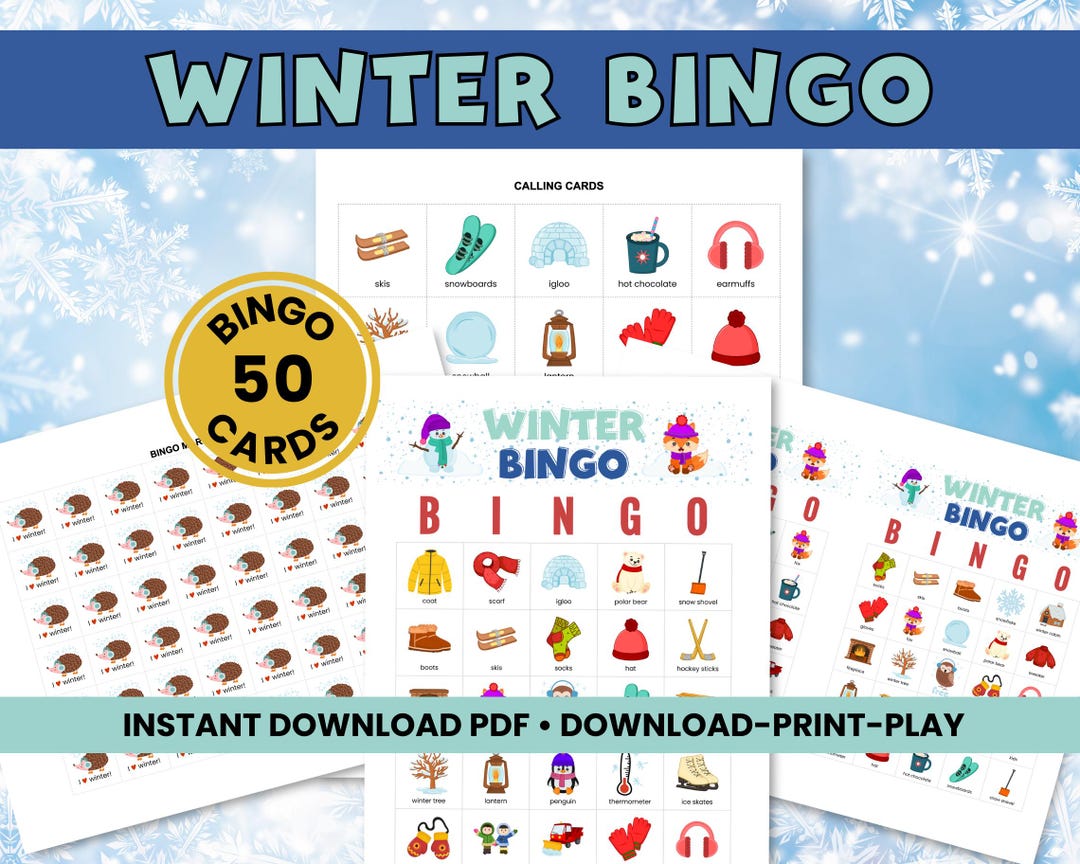 Winter Bingo Game for Kids - Fun Family Game Night Activity With 50 ...