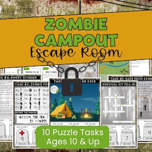 Halloween Escape Room for Tweens & Kids, Zombie Camping Printable Game, At Home Family Escape Game, Zombie Party Printable, Fall Escape Room