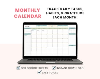 Monthly Calendar Task Tracker for Google Sheets - To Do List Productivity Planner - Spreadsheet Planner for Home & Business - Smart Calendar