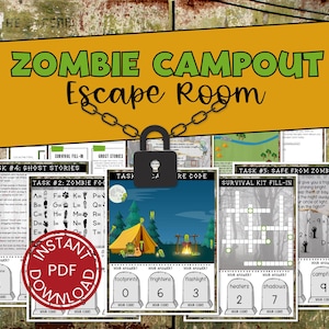 Zombie Campout Escape Room - Halloween Escape Room - Fun Printable Puzzle Game for Kids - Perfect for Family Game Night or Fall Camping