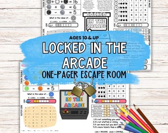 Locked in the Arcade One Pager Escape Room voor tweens, tieners - mini-escaperoom - afdrukbaar puzzelspel - placemat activiteitenwerkblad voor kinderen