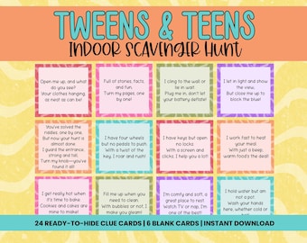 Tweens & Teens Indoor Schnitzeljagd, druckbare Rätselhinweise, Schatzsuche für ältere Kinder, Schnitzeljagd-Geburtstagsfeier, Hausschnitzeljagd