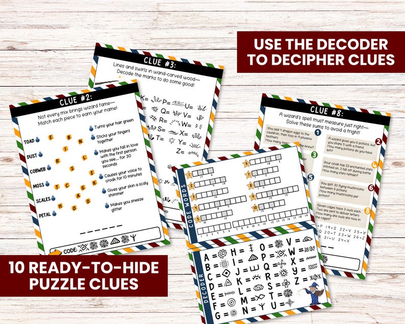 Wizard Treasure Hunt - Indoor Printable Scavenger Hunt Puzzles - Secret ...