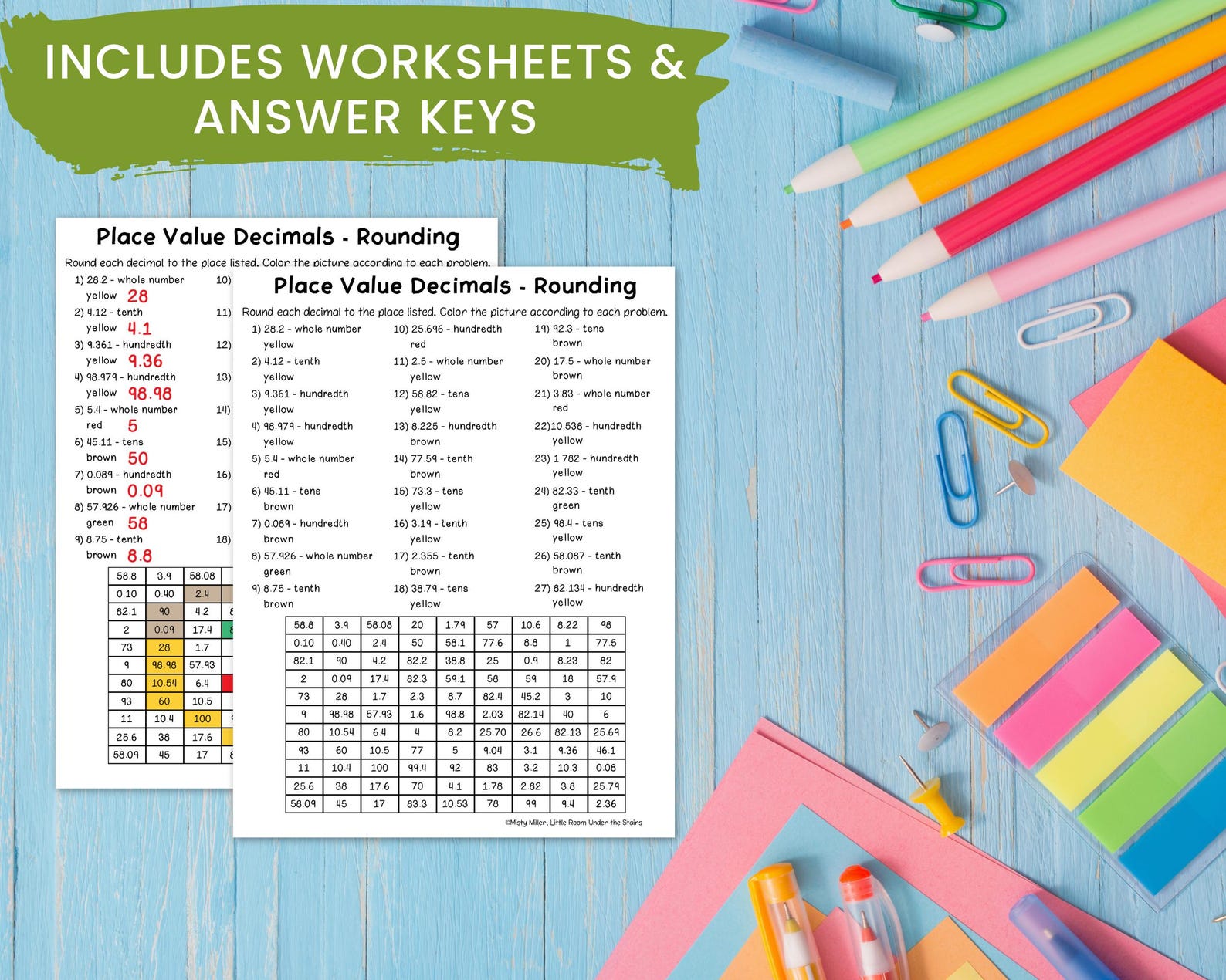 Color by Number Math Worksheets - Decimal Place Value Practice - 5th ...