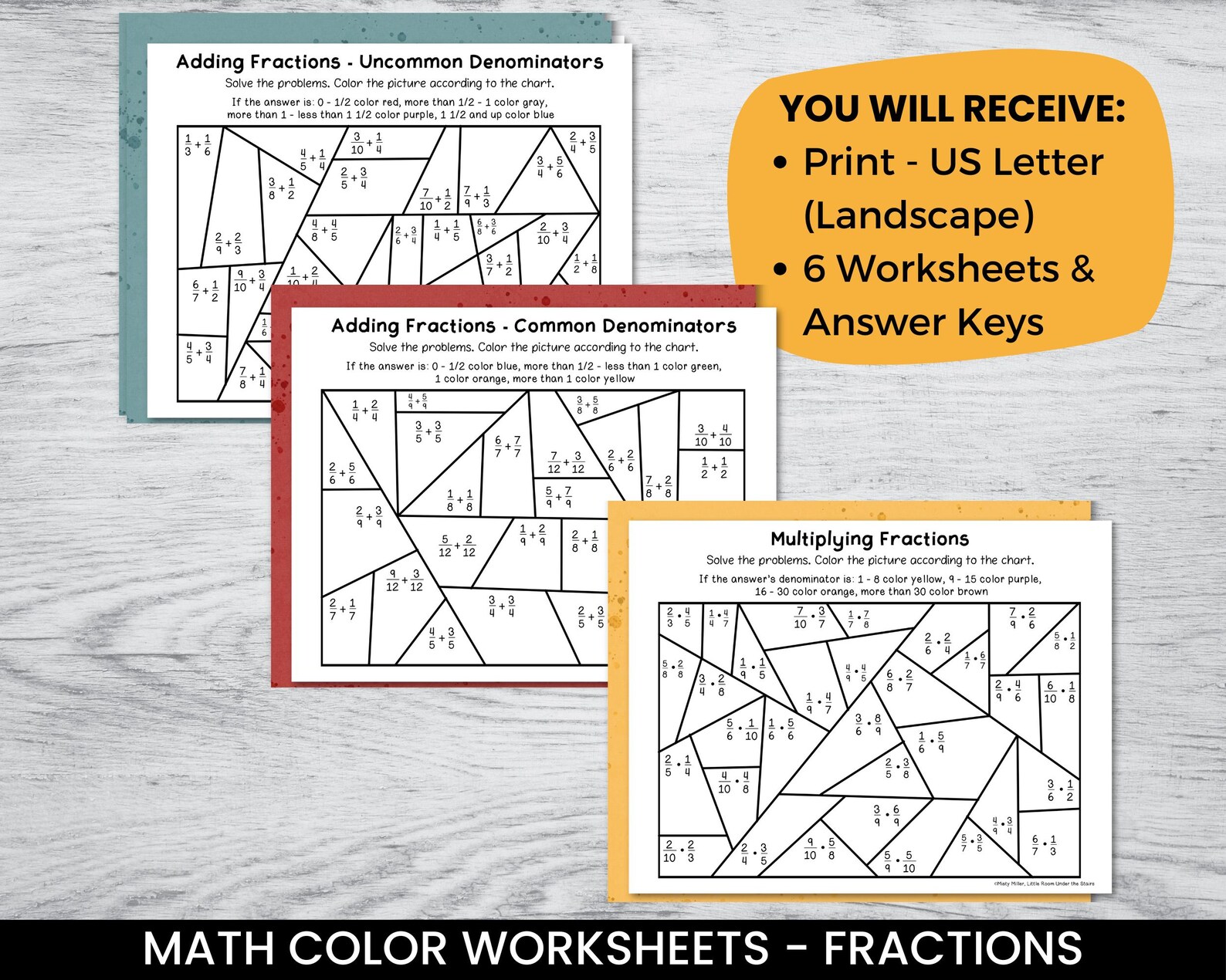 Fraction Operations Math Color by Number Pages - Math Worksheets - No ...