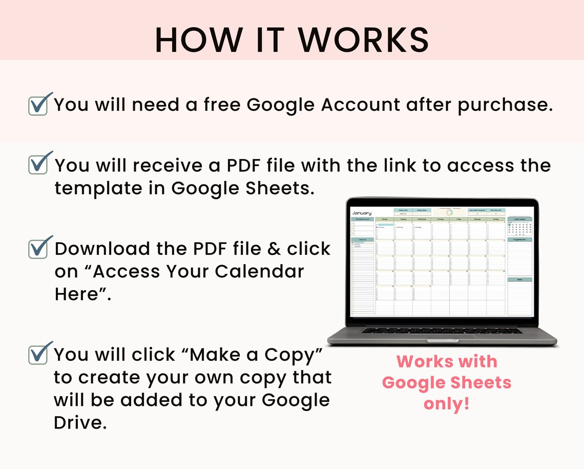 Monthly Calendar Task Tracker for Google Sheets to Do List Productivity ...