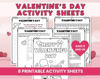 Valentine's Day Printable Activity Pack for Kids - Word Puzzles, Coloring Pages, Crack the Code and Fun Games - Classroom and Home Use