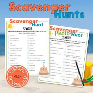 Beach Scavenger Hunt Printables - Outdoor Family Printable Game for Vacation - Beach Hunt for Kids