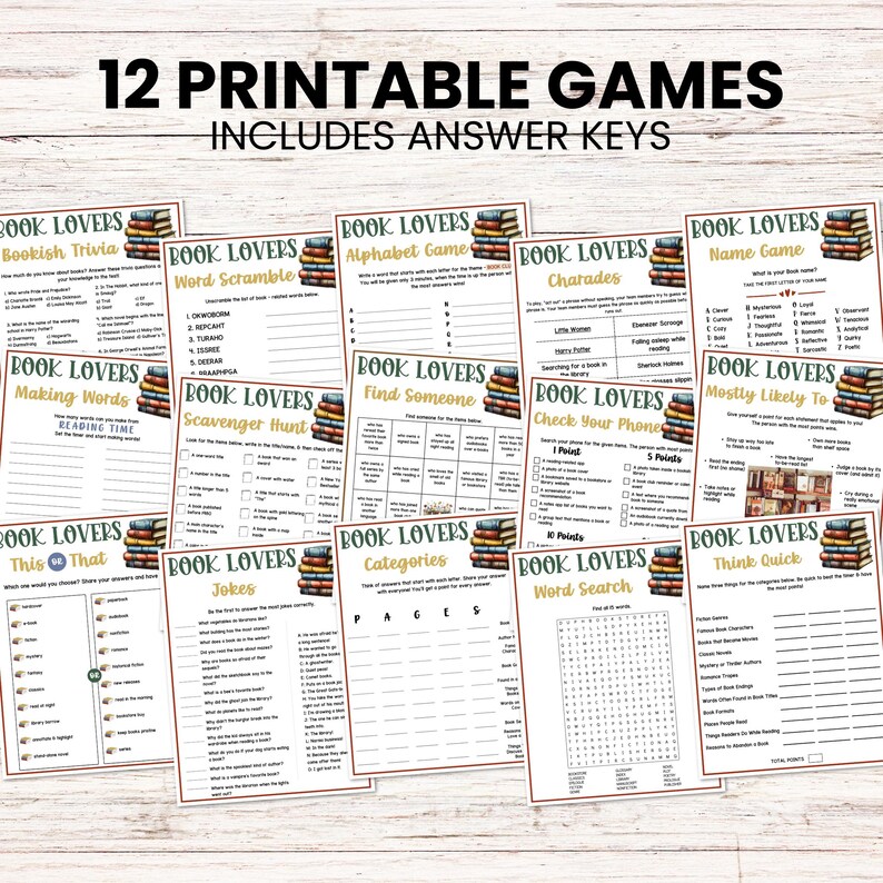 Book Club Games Bundle, Book Lovers Party Game Icebreakers, Reading ...