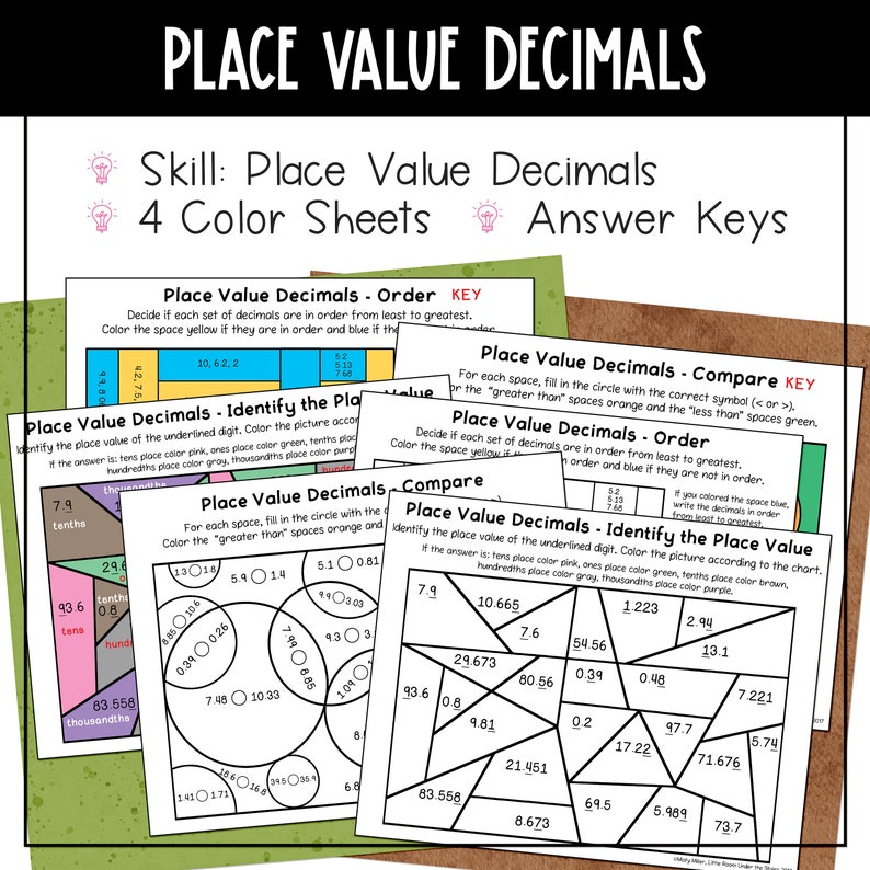 Color by Number Math Worksheets Decimal Place Value Practice 5th & 6th ...