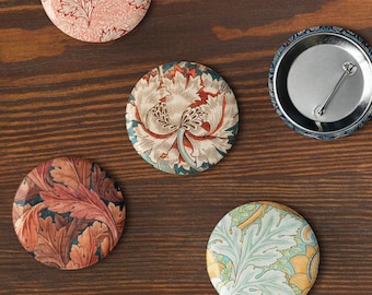 Arts and Crafts Pattern Pin Buttons |  William morris | Set of 5 Pin Buttons