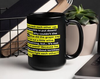 Dad Jokes Collection Mug | Dad Jokes Black Glossy Mug | Funny Mug for Dad