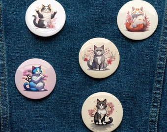 Japanese-Inspired Cat Pin Buttons Set – Cute Illustrated Feline Designs for Cat Lovers & Collectors