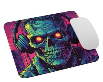 Cyberpunk Zombie with Headphones Mouse Pad – Futuristic Neon Design