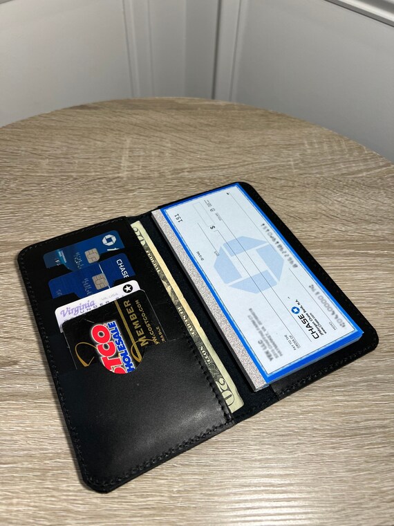 Genuine Leather Checkbook Cover in Black or Brown Slim Tall Etsy