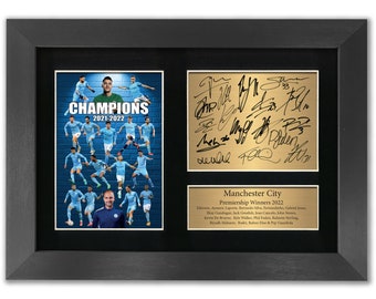 Manchester City Autograph Display, Premier League Champions 2022, Framed Football Photo