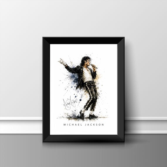 マイケルジャクソン アートポスター 肖像画 Michael Jackson Watercolour Print, Reproduction Autograph Poster