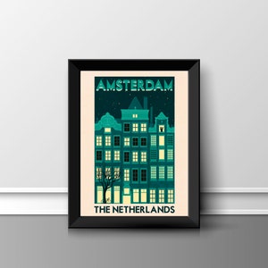Amsterdam - The Netherlands - Vintage Airline Travel Poster - A4 A3 A2 - Quality Prints #19