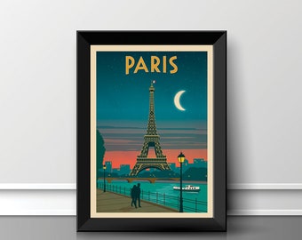 Paris Eiffel Tower Vintage Travel Poster – High Resolution Print
