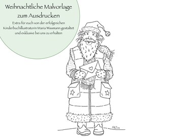 Weihnachtliche Malvorlage • Weihnachtsmann Malvorlage • Malvorlage von Kinderbuchillustratorin