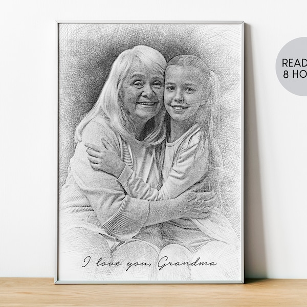 Grandma and Granddaughter Drawing Etsy