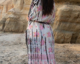 Delicate Pink Cotton Sari Robe / Kimono S/M/L