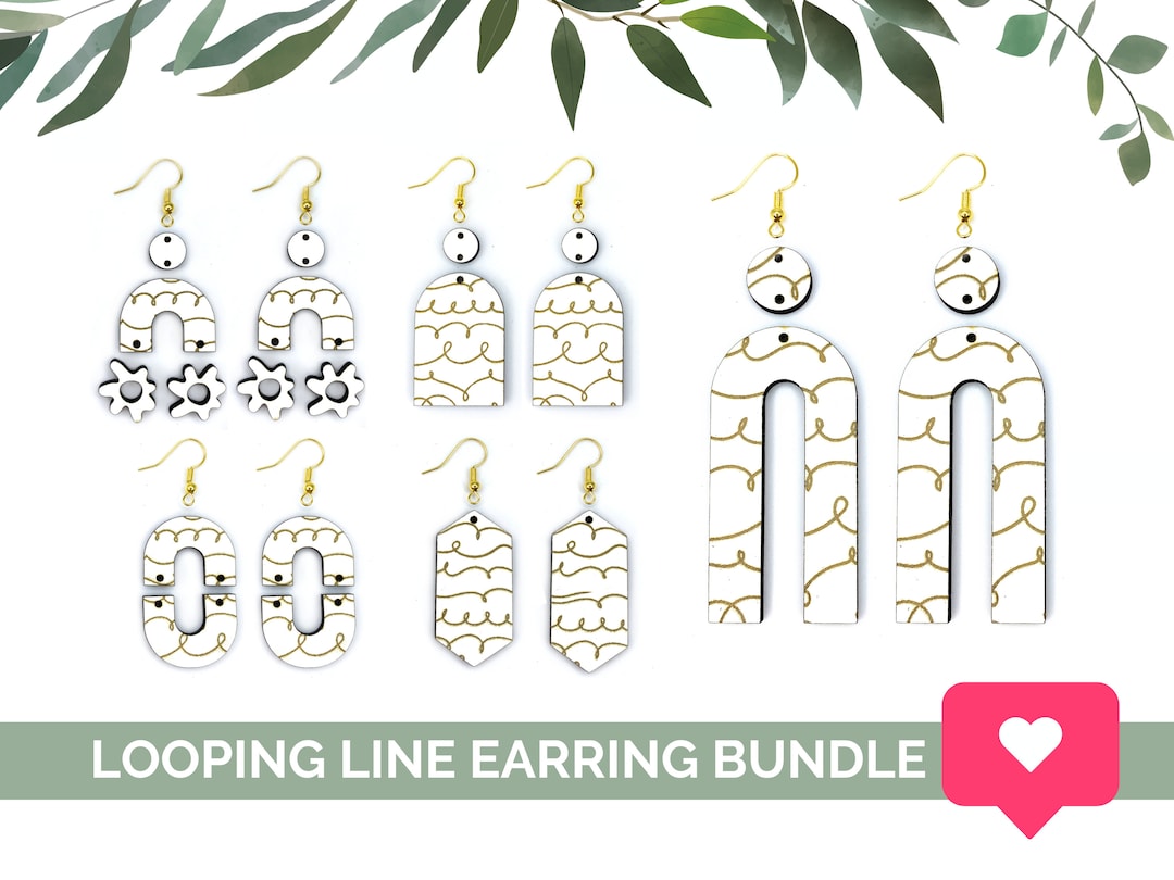 Looping Line Engraving Wood Earring Bundle Svg Laser Cut File - Etsy