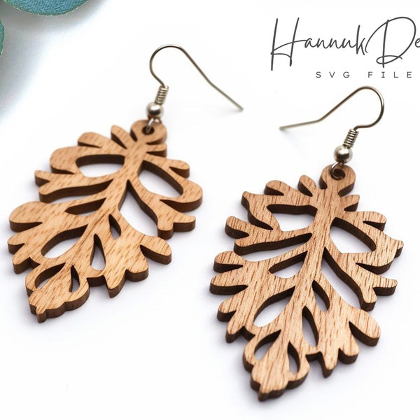 Oak Fall Leaf Wooden Earring Svg laser Cut File for Glowforge, Autumn Leaf Leather, Acrylic, Wood Earring Template Digital Download