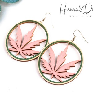 Símbolo de hoja de cannabis en un círculo Pendiente de madera Archivo de corte láser Svg Descarga digital