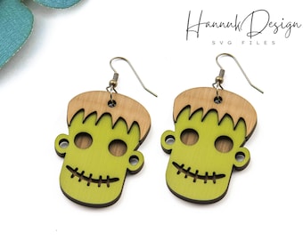 Frankenstein Head Wood Earring Svg Laser Cut File Digital Download,Fall Halloween Earring SVG, Zombie Earring svg, Autumn Spooky Earring svg