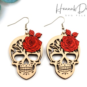 Skull & Roses Earring SVG Laser Cut File: Gothic Halloween Template (Digital Download)