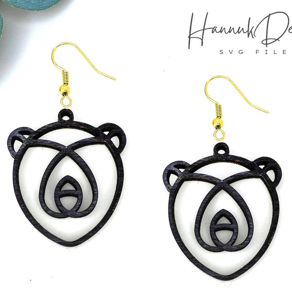 One Line Bear Earring Svg Laser cut file for Glowforge, Wood earring svg, Acrylic Geometric Earrings Svg, Template Svg, Instant Download