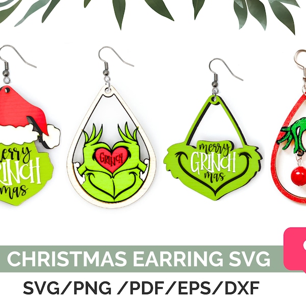 Boucle d’oreille de Noël SET de 4 fichiers découpés au laser SVG pour Glowforge, Modèle Svg, Boucle d’oreille en bois svg, Boucles d’oreilles de Noël en acrylique svg Téléchargement instantané