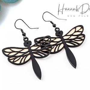Elegante Dragonfly Wood Earring Svg lasergesneden bestand voor digitale download van Glowforge